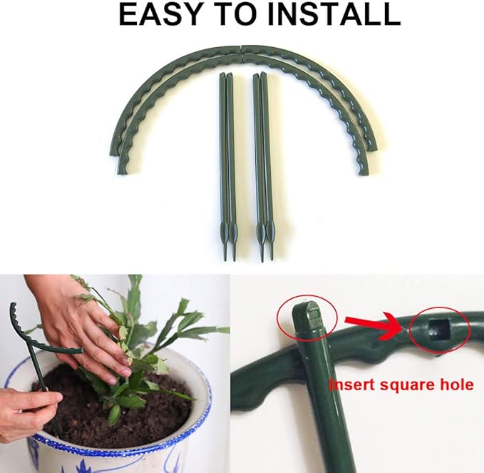 Mwellewm 10 Pack Plant Support Plant Stakes Metal Half Round Search Support Ring Small Plastic Cage Holder Short Stem Flower Pot Climbing Trellis for House Flower Vegetable Indoor Leafy(5.7 x 5.9nch)