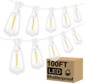 Brightever LED Outdoor String Lights,100FT Patio Lights with 52 Shatterproof ST38 Vintage Edison Bulbs 2700K Dimmable, Outside Hanging Light Waterproof for Porch Deck, Garden, Backyard, Balcony White