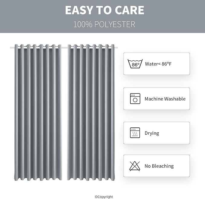 Waterproof Outdoor Curtain W105 x L108 - Grommet Top Sunlight Blocking Window Treatment Drapes Blackout Curtains for Home Bedroom Living Room Outdoor Patio Porch Pergola, Light Gray, 2 Panels