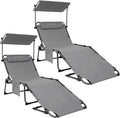 KingCamp 2 Pack Tanning Chair with Face Hole, Lounge Chairs Outdoor Folding Comfy Adjustable 5-Position Foldable Chaise Chaser with Canopy Shade for Outside Beach Patio, Grey