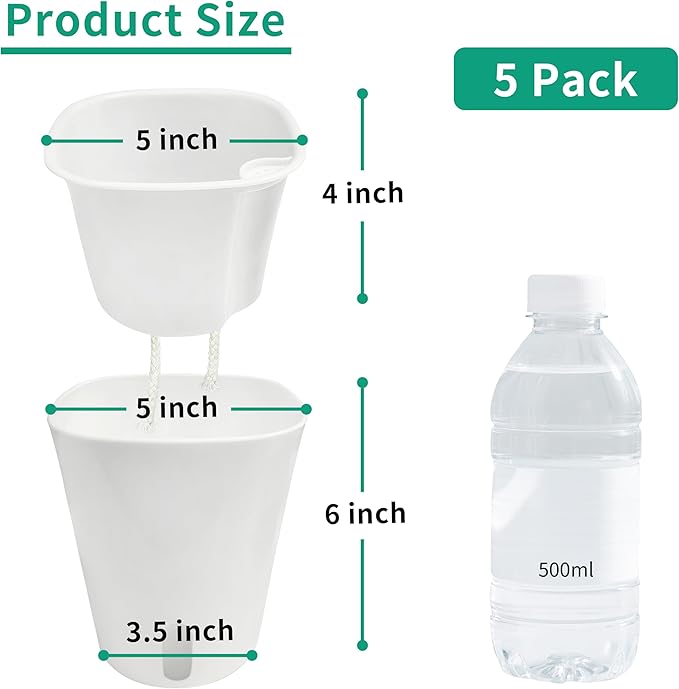 TCBWFY 5 Inch Self Watering Pots for Indoor Plants,5 Sets Self Watering Planter Pots with Visual Water Level Window and Multiple Vents,Self Watering Plant Pot for All House Plants,Flowers,Herbs