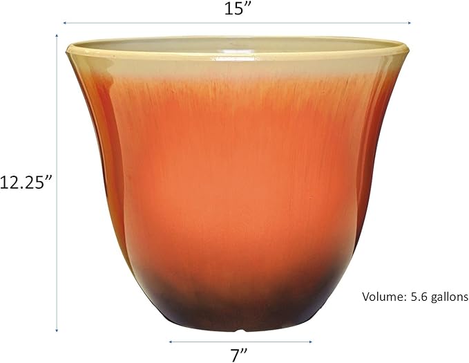 Classic Home and Garden Resin Planter, 15" | Tequila Sunrise | Pack of 2 | Flower Pot