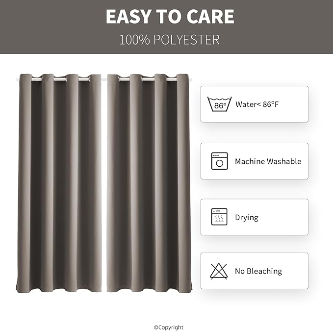 Waterproof Outdoor Curtain W52 x L63 - Grommet Top Sunlight Blocking Window Treatment Drapes Blackout Curtains for Home Bedroom Living Room Outdoor Patio Porch Pergola (Taupe, 2 Panels)