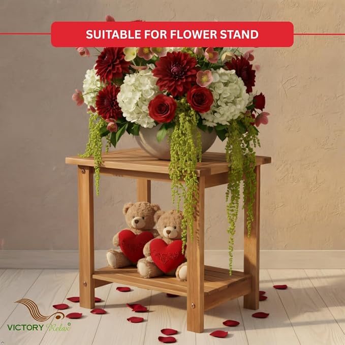 Double Adirondack Side Table, Weather-Resistant Rectangular End Table for Patio, Garden, Lawn, and Living Room. Ideal as a Stylish Indoor and Outdoor Side Table Companion, Natural