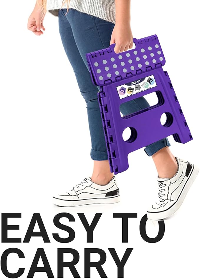Delxo Folding Step Stool, 13 inch Non-Slip Foldable Stools Up to 300 LBS, Step Stool with Handle, Lightweight for Kitchen, Bathroom, Bedroom, Garden, Purple, 1PC