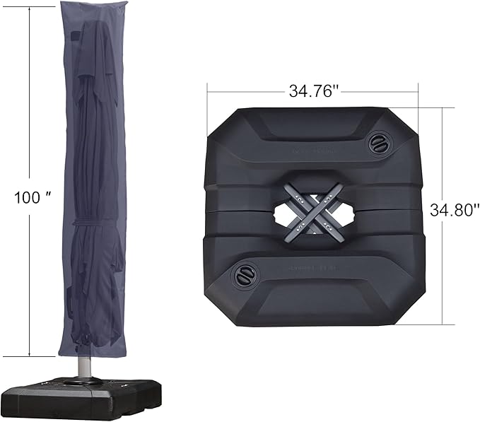 PURPLE LEAF 10'×10' Patio Umbrella with Base and Cover Outdoor Umbrella Large Cantilever Umbrella Windproof Offset Heavy Duty Sun for Garden Deck Pool Patio Navy Blue