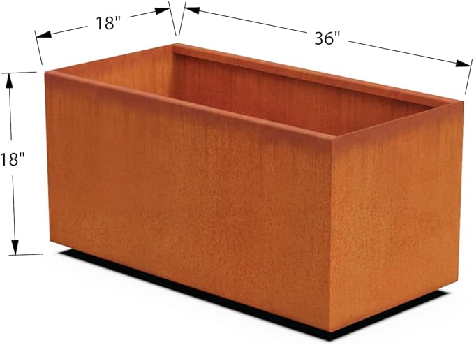 Plantercraft Large Rectangular Planters for Outdoor Plants - 36x18x18 Inch Corten Steel Planter Box | Extra Large Outdoor Planters for Patio & Garden | Heavy Duty Metal Planter Rectangle