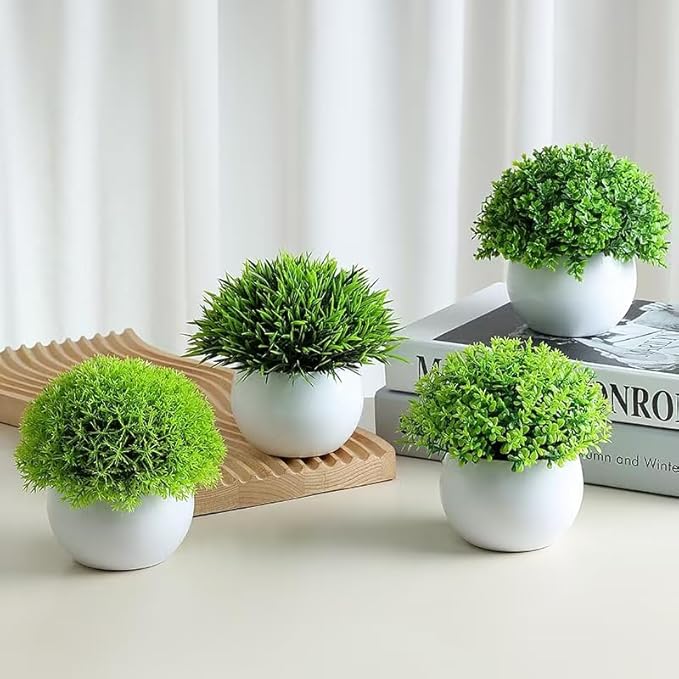 Fake Plants 4 Packs Artificial Potted Plants Faux Greenery Small Fake Shelf or Desk Greenery for Home Indoor,Faux-Indoor-Living Room-Home-Outdoor
