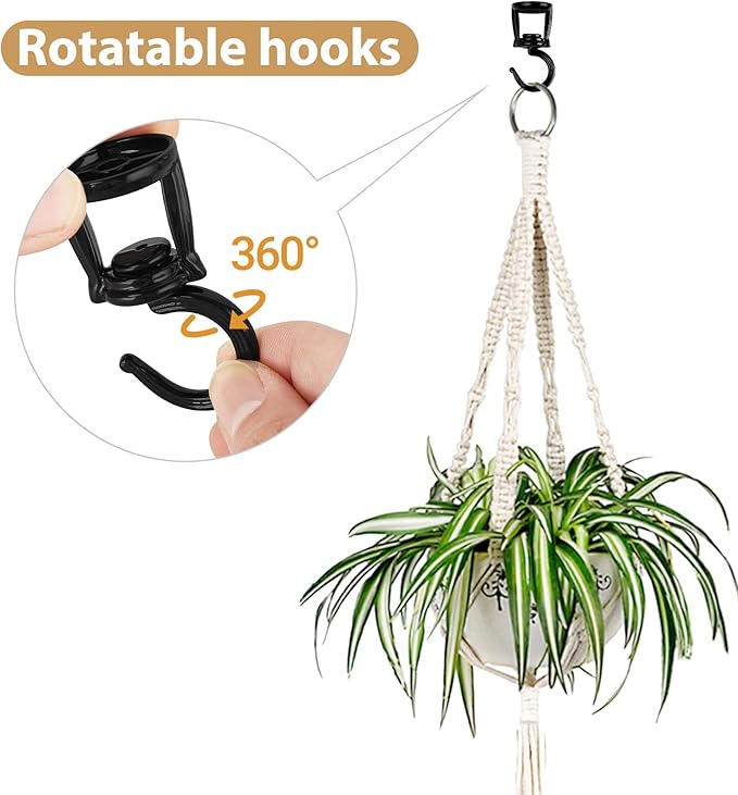 Mkono Ceiling Hooks for Hanging Plants, Heavy Duty Metal Plant Hanger for Drop Ceiling, Swag Hook for Hanging Planters, Lights, Birdfeeders, Indoor Outdoor Decorative Screw-in Hooks (Black 2 Pack)