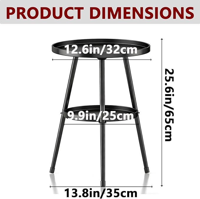 Side Table 2-Tier Small Round End Table Metal Black Accent Table for Small Spaces Indoor Outdoor Living Room Bedroom Balcony Office.