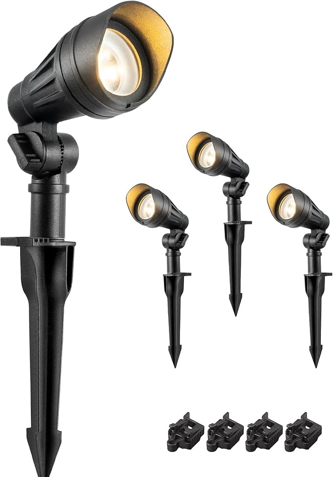 EDISHINE Low Voltage LED Landscape Lights with 35° Beam Angle, 3.2W 240LM 3000K Outdoor Landscape Lighting, CRI 80, Waterproof SpotLights for Trees, House, Yard, Garden, ETL Listed, 4 Pack
