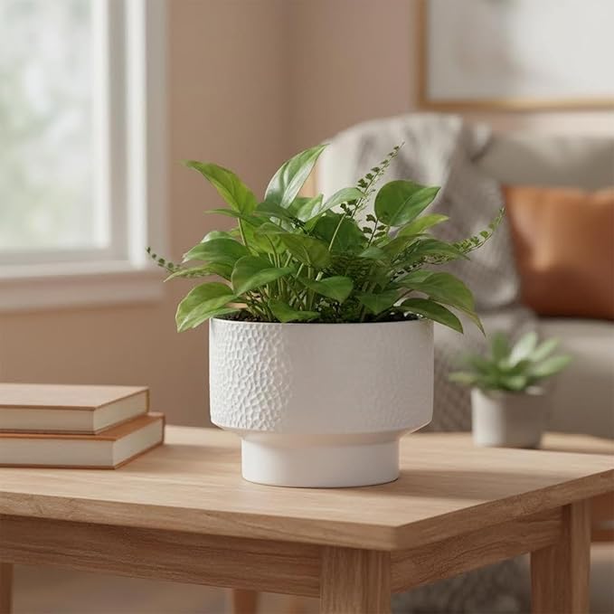 11 Inch Ceramic Plant Pots, Planter Pot with Drainage Hole, Honeycomb Ceramic Flower Pot Outdoor Indoor, Large Modern Decorative Planters for Home/Office Plants, White
