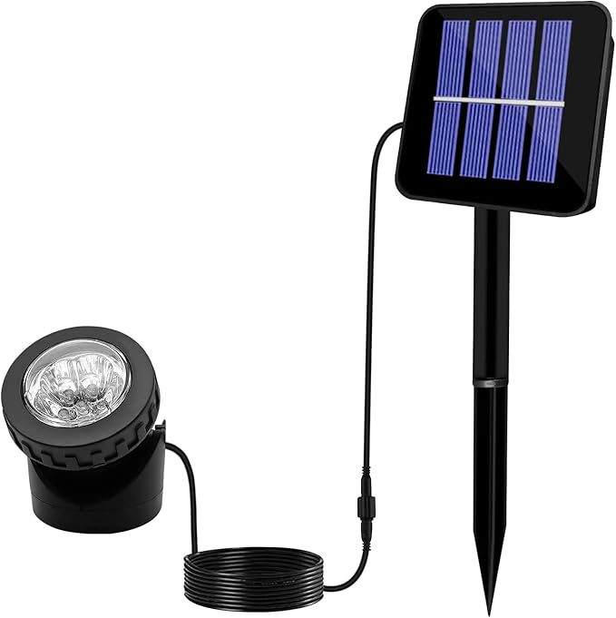 AVEKI Solar Pond Spotlights, 12 LED Solar Underwater Lights with Dual Head Waterproof Submarine Landscape Spotlight Security Lighting for Outdoor Patio Ganden Fountain Pond… (White, Single Head)
