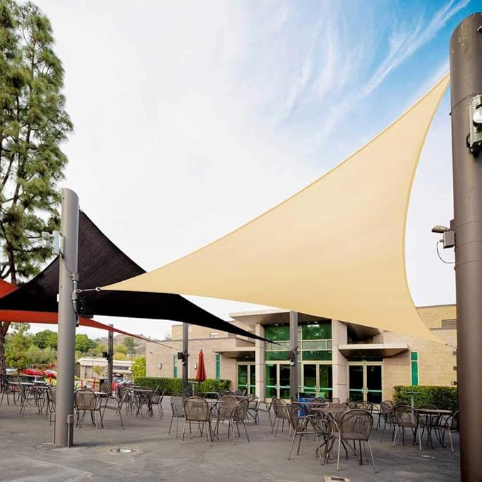 Royal Shade 20' x 20' x 20' Beige Triangle Sun Shade Sail Canopy Outdoor Patio Fabric Screen Awning RTAPT20 - UPF50+ 95% UV Blockage, Heavy Duty, Water & Air Permeable (We Make Custom Size)