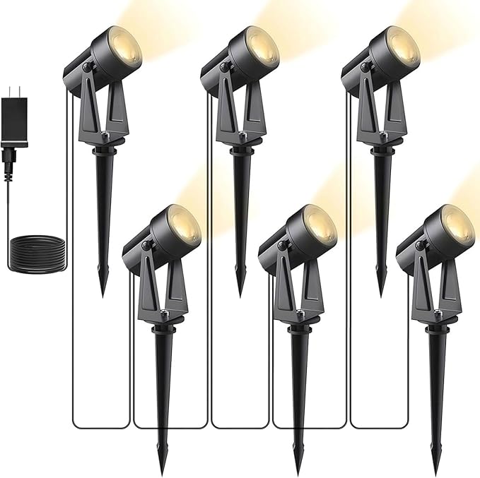 Svater Low Voltage Landscape Lighting Outdoor, 3W 250 LM Plug-in Outdoor Spotlights with Transformer for House Yard Pathway, 3000K Warm White Spot Lights IP65 Waterproof - 6 Pack