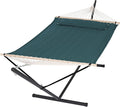 SUNCREAT Hammocks Extra Large Double Hammock with 12 ft Stand for Outside, 475lbs Capacity, Outdoor Portable Hammock with Hardwood Spreader Bar, Extra Large Pillow, Dark Green