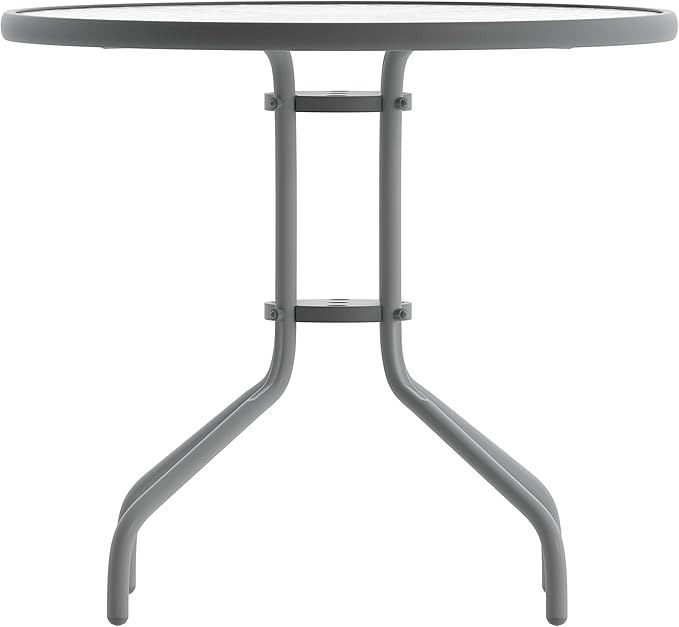 Flash Furniture Bellamy 31.5'' Round Indoor/Outdoor Tempered Glass Metal Frame Side Table, Silver