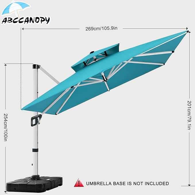 ABCCANOPY Patio Umbrella Cantilever Double Top Outdoor Offset Umbrella with 360° Rotation