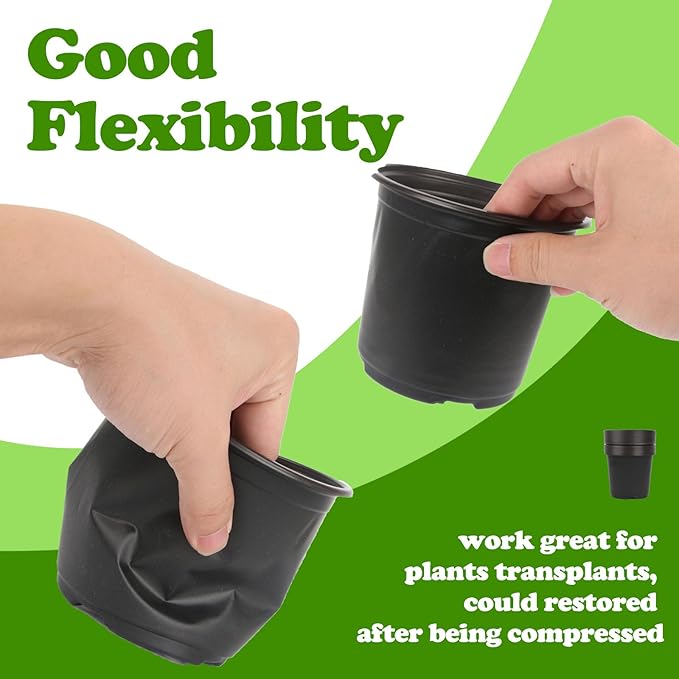 100 Packs 5 Inch Nursery Pots, 4 5 6 Inches Plastic Nursery Pots for Plants with Drainage Holes, Seed Starting Garden Pots of Flower Plant Container for Succulents, Transplanting (100, 5 Inch)