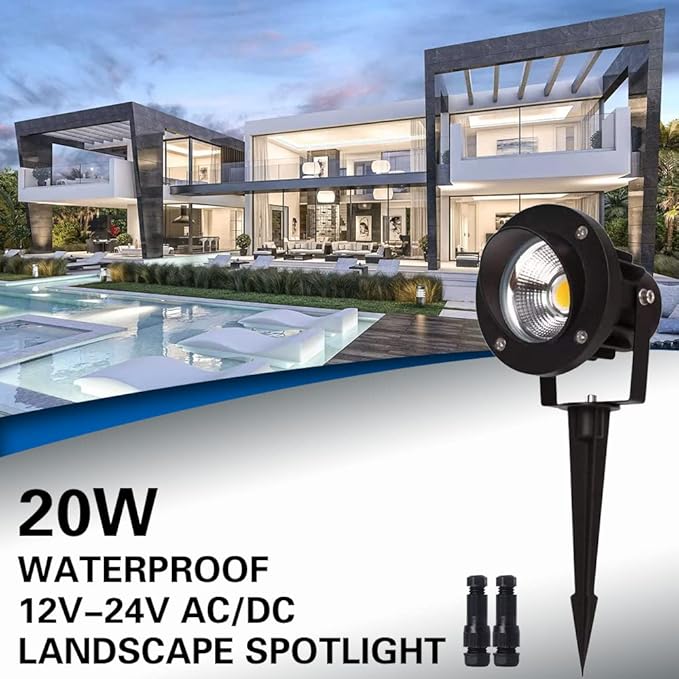 EAGLOD 20W Led Spotlights Outdoor Landscape Lights,Low Voltage Led Landscape Lighting, 12V ~24V AC/DC Waterproof Landscape Spotlights with Stake for Tree Flag Lights 3000K Ultra Warm White (4Pack)