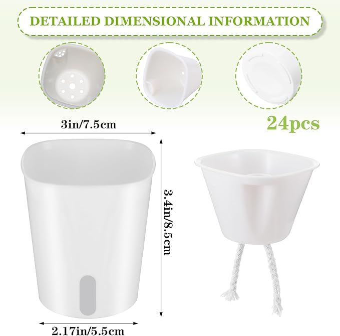 24 Pcs Self Watering Pots for Indoor Plants, 3 Inch White Plastic Self Watering Planters with Water Level Indicator - Perfect for Succulents
