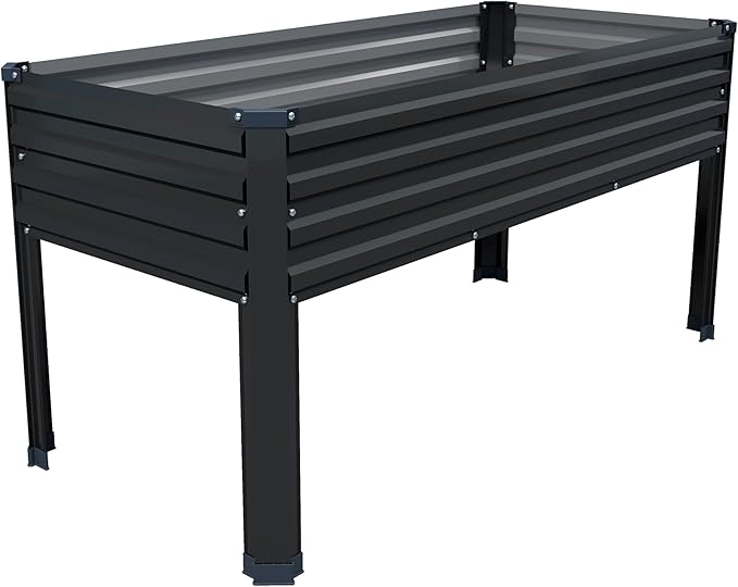 Galvanized Raised Garden Bed with Legs,48×24×30in Elevated Planter Box for Backyard,Garden, Patio, Balcony, 350lb Capacity,Planters for Outdoor Plants,Black