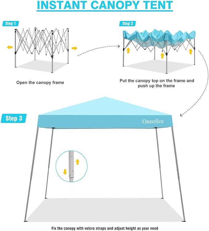 Canopy Tent, 10X10 FT Pop Up Canopy Outdoor Instant Tent Slant Legs with Carrying Bag, Portable Gazebo Shelter for Patio Deck Garden and Beach - 8X8 FT Canopy Cover (Cyan Blue)