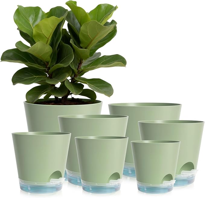 GARDIFE 2026 Upgraded Self Watering Plant Pots with Drainage Hole, 8/7/6.5/6/5.5/5/4 Inch Flower Planting Containers for House Plants, African Violet, Flowers, Cactus (Green, 8+7+6.5+6+5.5+5+4 inch)