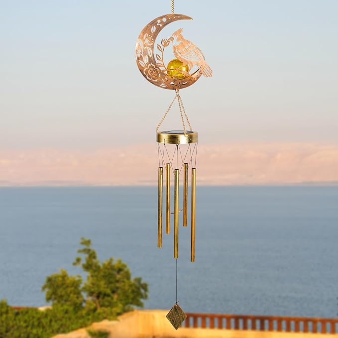 Moon Cardinal Wind Chime for Outside - Exquisite Vermilion Bird, Handmade Aluminum Wind Chimes for Garden/Lawn, Soothing Zen Decor, Perfect Asian-Themed Gift for Housewarming & Meditation Spaces