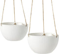 UBEE Ceramic Hanging Planters Indoor Outdoor, 7.5 Inch + 6.5 Inch Hanging Flower Pot for Plants Hanging Basket for Succulent Pothos Herbs Window Home Decor, 2 Pack, White