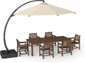 7-Piece Brown Outdoor Dining Set with Beige 11FT Large Patio Umbrella, 75.2'' HDPE Table & Chairs for 6, Weather-Resistant Furniture with Umbrella Hole for Patio, Lawn, Poolside