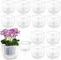 12-Pack Clear Self Watering Planters for Indoor Plants 7" Large African Violet Plant Pots Plastic Wick Flower Pots with Water Injection Hole, Orchid Plant Pot Set, Clear