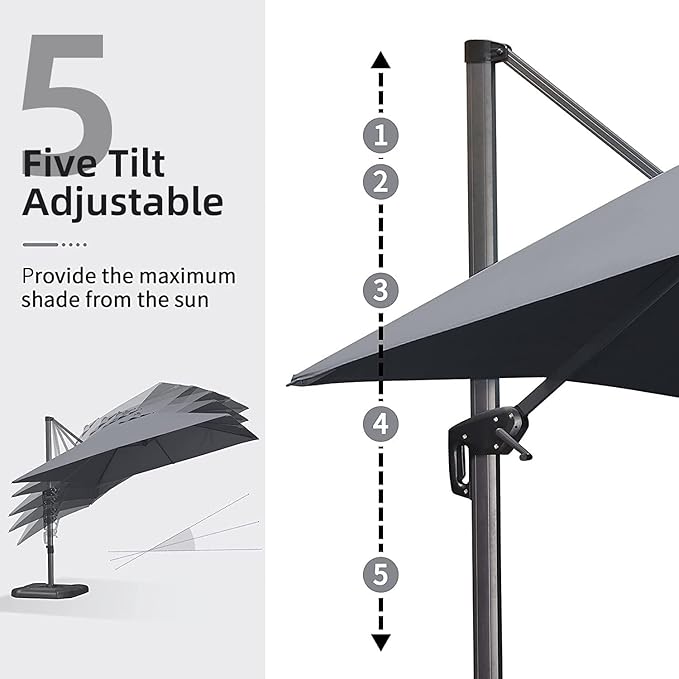 PURPLE LEAF 10' X 13' Patio Umbrella with Base Outdoor Cantilever Rectangle Offset Umbrella with 360-degree Rotation for Garden Deck Pool Patio Grey