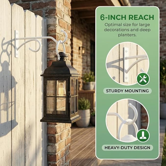 2Pack 6 Inch Plant Hangers for Hanging Baskets, Hanger for Indoor and Outdoor Plant Pots Holder, Wall Hook for Planters, Flower Basket, Wind Chimes, Lantern, Light, Bird Feeder, Home Décor-White
