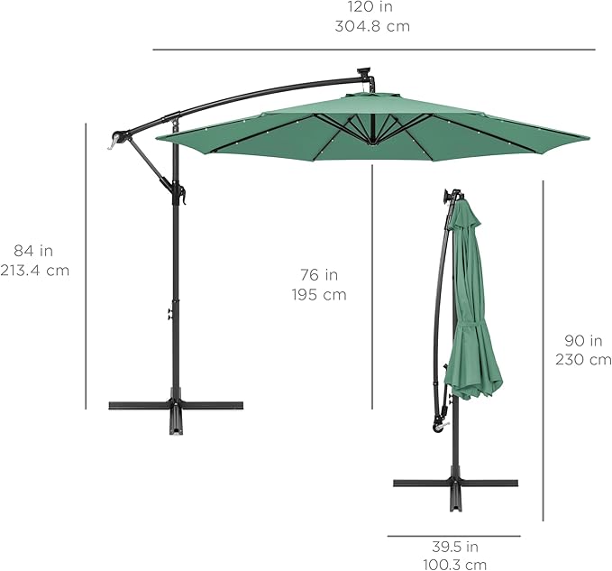 Best Choice Products 10ft Solar LED Offset Cantilever Hanging Market Patio Umbrella, 8 Sturdy Ribs, Easy Adjustment - Seaglass
