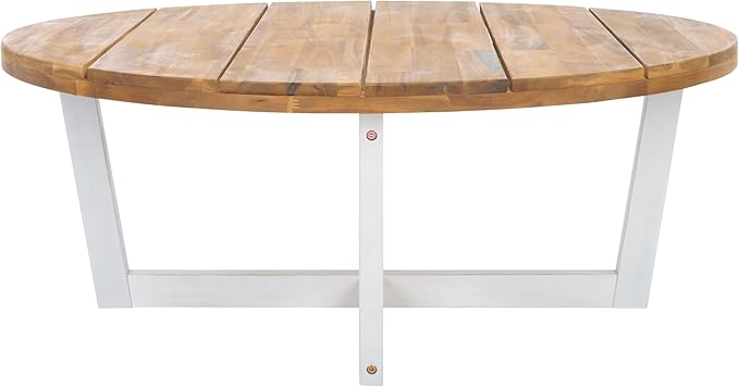 SAFAVIEH Outdoor Collection Leo Natural/White Solid Wood Round Coffee Table