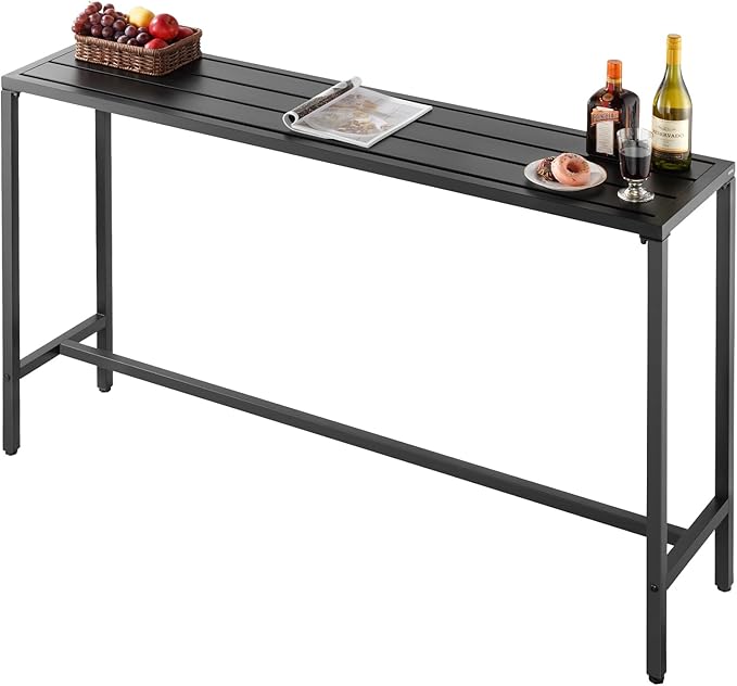 VEVOR Outdoor Bar Table, 63 x 15 in Patio Bar Table, Waterproof Top & Sturdy Metal Frame, Rectangle Counter Height Dining Tables, Outdoor Furniture for Balcony, Yard, Hot Tub, Poolside, Indoor