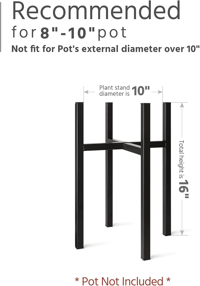 Mkono Plant Stand - EXCLUDING Plant Pot, Mid Century Modern Tall Metal Stand Indoor Flower Potted Holder, Display Rack, Fits Up to 10 Inch Planter, Black