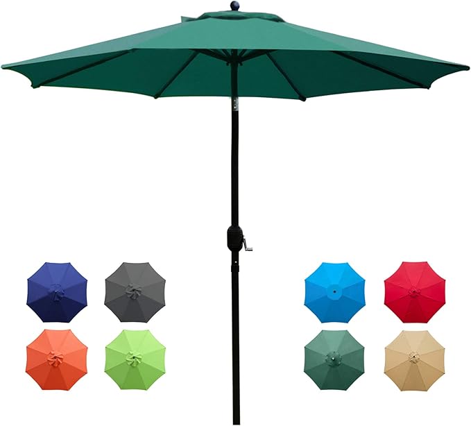 Sunnyglade 9Ft Patio Umbrella Outdoor Table Umbrella with 8 Sturdy Ribs (Dark Green)