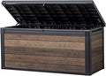 Keter Signature Collection 150 Gallon Resin Deck Box Organization and Storage Box for Patio Outdoor Cushions, Throw Pillows, Garden Tools and Pool Supplies, Walnut