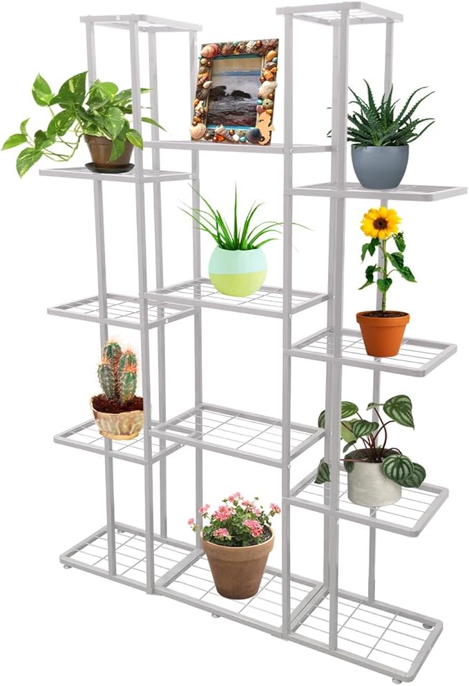 MTB Garden 5 Tier 14 Potted Metal Large Plant Stand for Indoor Outdoor Flower Pot Display Planter Shelf, White