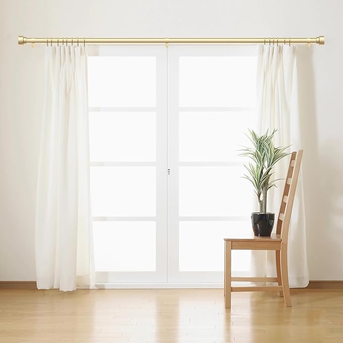 Time Forest Curtain Rods for Windows 28 to 48, 1 Inch Adjustable Gold Heavy Duty Long Window Curtain Rod for Bedoom Living Room, Modern Drapery Rods with Simple End Caps, Size 32"-60"