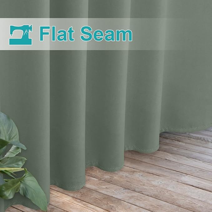 NICETOWN 2 Panels Outdoor Sage Green Curtainss Waterproof for Patio, Detachable Sticky Tab Top Weighted Blackout Sun & Rain Block Window Treatment, Privacy for Gazebo/Porch, W52 x L95