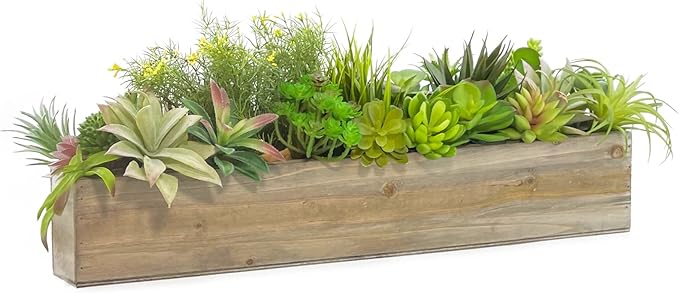 CYS EXCEL Rectangle Wood Planter Box with Removable Plastic Liner (H:4" Open:22"x5") | Multiple Size Choices Wood Rectangular Planter | Indoor Decorative Window Box