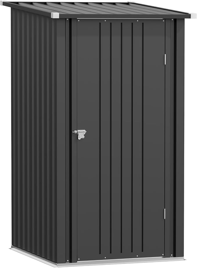 Greesum 3x3FT Outdoor Storage Shed, Lockable Metal Shed for Backyard, Pool, Patio and Garden Storage, Black