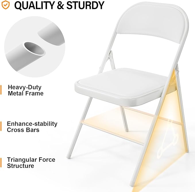 VINGLI 20 Pack Folding Chairs with Padded Seats, Metal Frame with Pu Leather Seat & Back, Capacity 350 lbs, White