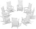 KINGYES Oversized Outdoor Rocking Chair Set of 8, All-Weather Patio Rocking Chairs for Porch, HDPE Outdoor Patio Rockers with High Back & Wide Seat for Garden, Lawn, White