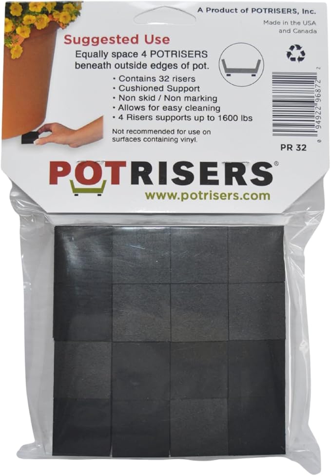 (Standard Size -32 Pack) - Invisible Pot Feet to Elevate up to 8 Flower Plant Planters or Statues | Perfect for Patios, Decks, Gardens, and Greenhouses - Made in the USA