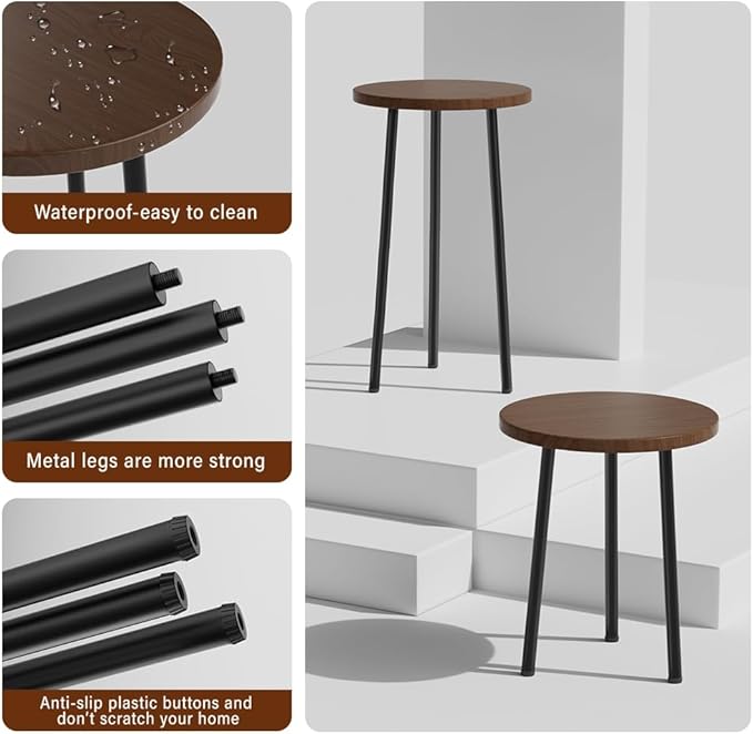 Plant Stand Indoor 2 Pack: Plant Table 14''&20'' Wooden & Metel Heavy Duty Stands for Flower Lovers - Mid Century Modern Design Stool for Bedroom/Living Room/Patio/Garden