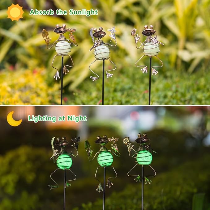 3 Pack Decorative Garden Stakes,Frog Waterproof Metal Spring Decor,Outdoor Decorations Yard Art Garden Stakes for Patio Yard Porch Decor
